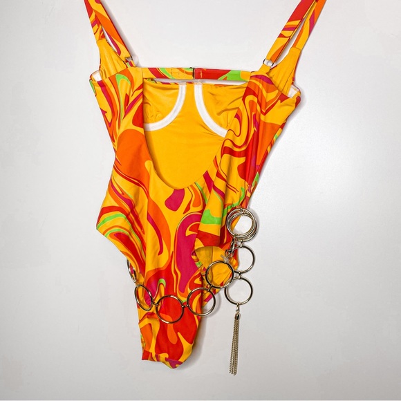 WeWoreWhat NWT Danielle 3.0 One Piece Swimsuit Retro Swirl Cherry Red Multi XS - Picture 6 of 12